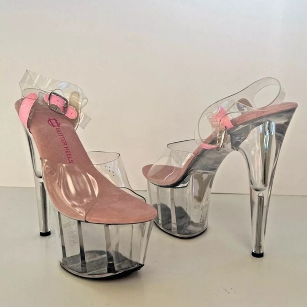 Glitter Heels 6.5" Stiletto Clear Platform
Pink Stripper Pole Dance Shoes